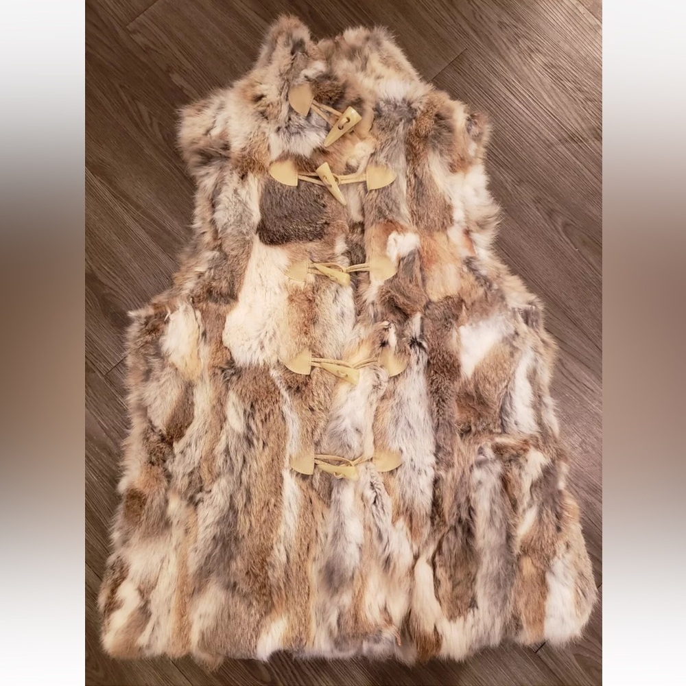 Mitchie's Patchwork Rabbit Animal Fur Toggle Vest M